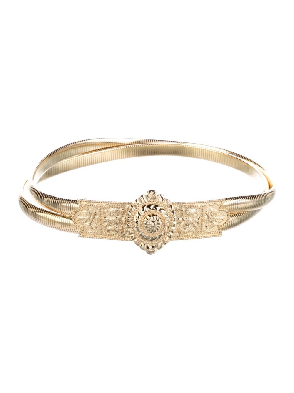 Judith Lieber Snake Chain Luminous Ornate Etruscan Style Gold Tone Belt Stamped